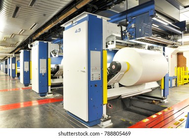 Paper Rolls In A Printing Machine Of A Large Print Shop