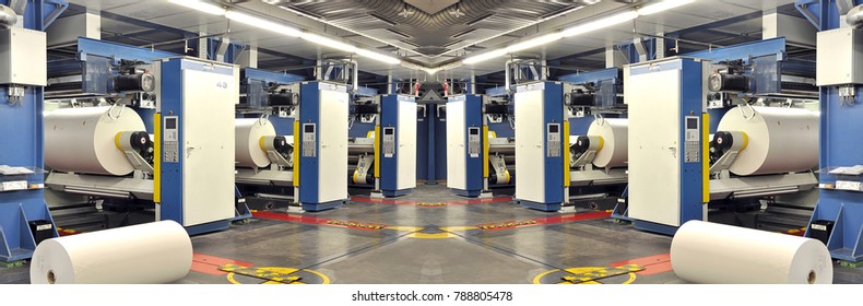 Paper Rolls In A Printing Machine Of A Large Print Shop