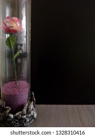 Paper Rose In Purple Sand Glass Case On Black
