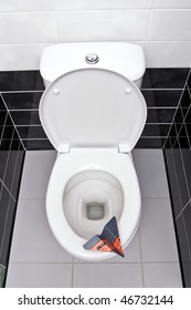 Paper Sanitary Plane Is On The Seat Of Toilet Bowl