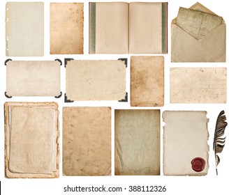 Paper sheet, book, envelope, cardboard, photo frame with corner isolated on white background