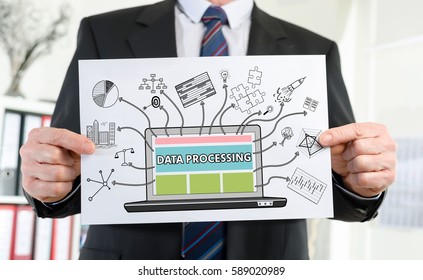 Paper showing data processing concept held by a businessman