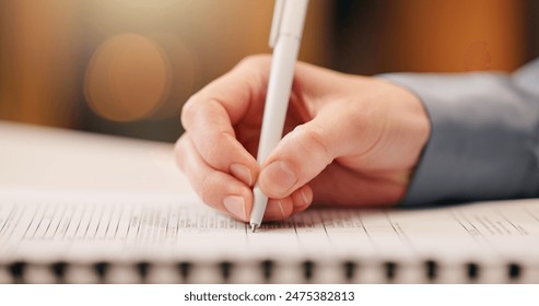 Paper, signature and hand of person with pen for life insurance, bank loan and financial investment. Documents, agreement and contract with writing on legal forms, information and policy details - Powered by Shutterstock