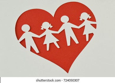 Paper Silhouette Cut Of Children In A Heart - Child Protection And Love Concept 