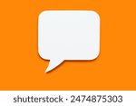 Paper speech bubble in the shape of a rectangle on a orange background. Flat white chat icon in the form of an empty speech bubble. Free space for text or image. Internet communication concept