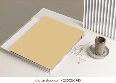 Paper stationery work station, closeup notepad pad table coffee small business entrepeneur store front website builder desk paper a4 a3 mockup paper - Powered by Shutterstock