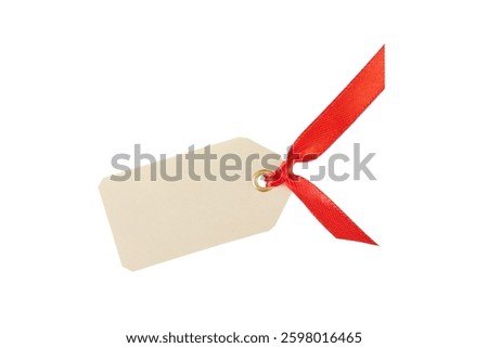 paper tag with red string isolated on white