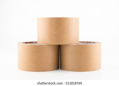 Paper Tape, Packing Tape, Brown Tape On White Background.