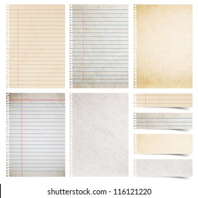 Paper textures background, isolated on white background Save Paths For design work ( paper sheets, lined paper and note paper craft stick )