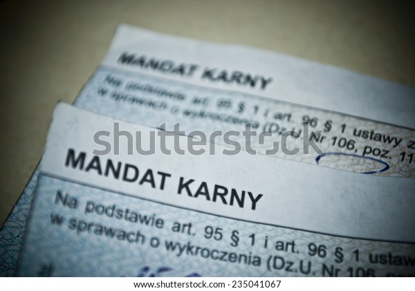 Paper ticket or fine for\
traffic rules violation given by police in Poland. 250 polish zloty\
fine.