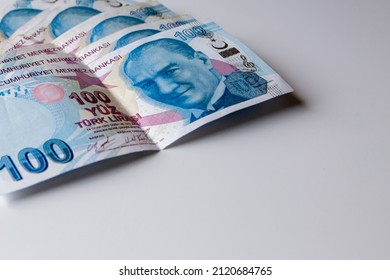 Paper Turkish Money On White Background. Paper 100 TL