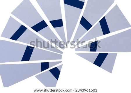 paper wedges with stripe arranged partly in a radial design on white