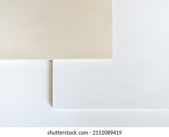 Paper without bleaching in comparison with ordinary white of high quality. White recycled paper background or texture. Import substitution. Flat lay, copy space - Shutterstock ID 2152089419