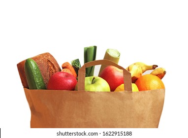 Paperbag With Healthy Food Like Fruit, Vegetables And Wholegrain Bread