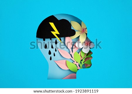 Papercut head, adult bipolar disorder concept. Mental health problems, psychology, mental illness idea