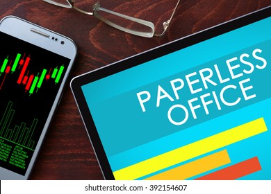 Paperless Office Written On A Tablet. Business Concept. 