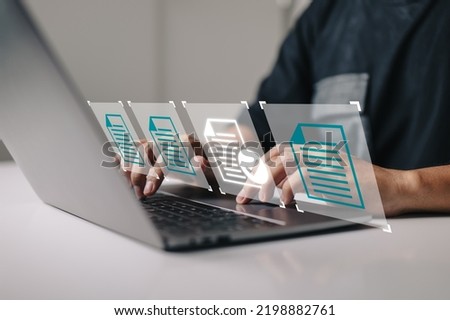 a paperless quality assurance process by hand using a laptop computer with a virtual screen and document, and an ERP management concept for online approval.