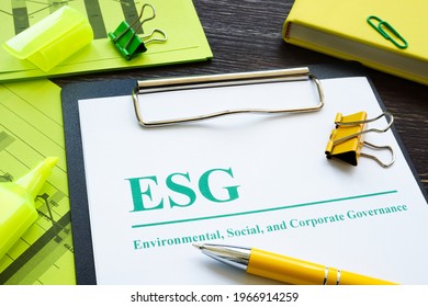 Papers About ESG Environmental, Social And Corporate Governance And Notepad.