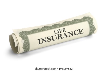 Papers of Life Insurance Rolled Up and Isolated on White Background. - Shutterstock ID 195189632