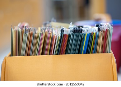 Paperwork Business Document File Folders In Brown Box At Office