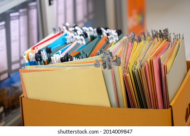 Paperwork Business Document File Folders In Brown Box At Office