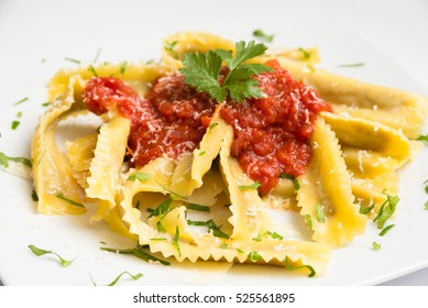 Pappardelle with tomato sauce and grana cheese, Italian Pasta