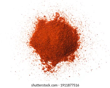 Paprika dried spice isolated on white background, top view
