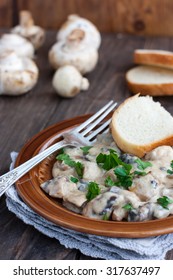 Paprika and mushrooms in sour cream, traditional Hungarian dishes