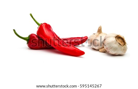 Paprika pepper and garlic on a white background