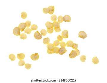 Paprika Seeds Isolated On White Background. Macro