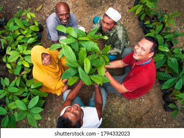 Papua, Indonesia - April, 2020: Cocoa farmer from differ ethnic in Jayapura, Indonesia. The community protect forest and livelihoods. Sustainable business. Unity in Diversity. Its global environment.