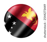 Papua New Guinea flag and cloth texture combined with round frame, white background concept image. Double exposure hologram. Can be used as background or texture and news coverage