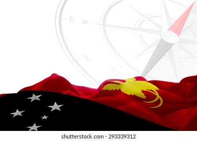 Papua New Guinea High Resolution flag and Navigation compass in background