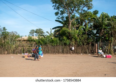 Papua New Guinea, Port Moresby, 13 Of November. Fenced School Area At 9 Mile Roundabout. Children Are Going To School. 