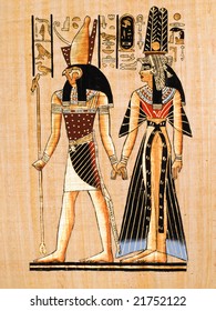 Papyrus Showing Horus And Nefertari. Copy Of A Painting From  Nefertaris Tomb In Thebes, Egypt.