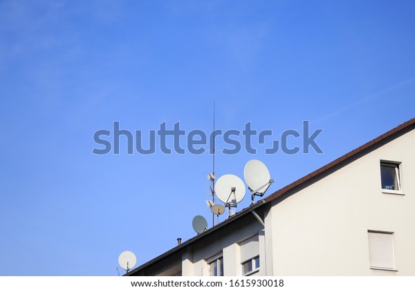 Parabolic Mirror Tv Antenna On House Technology Stock Image