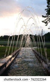 A Parabolic Water Spring Like An Arched Doorway When Time Is Sunset