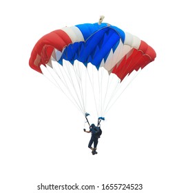 Parachute red white blue color isolated on white background. This has clipping path.
