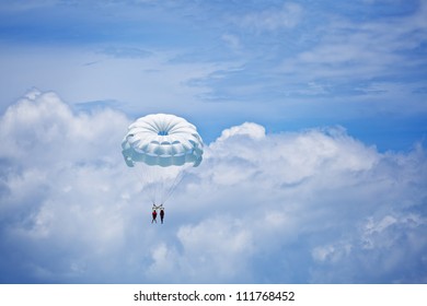 Parachuting in the sky