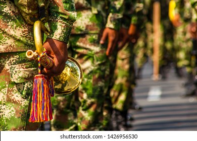 Parade Of Colombian Military In The Celebration Of Independence Day.