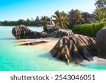 Paradise beach on the island of La Digue in the Seychelles. Anse Source D