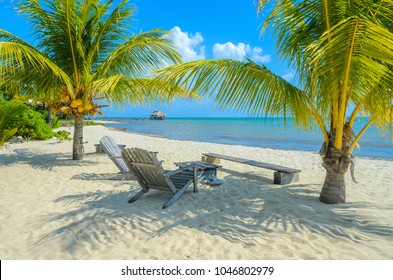 Paradise Beach In Placencia, Tropical Coast Of Belize, Caribbean Sea, Central America.