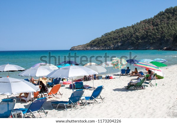 Paradise Beach Thassos Greece July 18 Holidays Stock Image - 