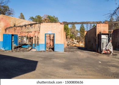 Paradise, California / USA - September 07 2019: Wreckage From The Paradise Wildfire Of 2018 Remains Waiting For Cleanup As Residents Of The Small Community Struggle To Rebuild.