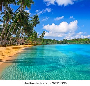 Paradise Nature, Sea Water, Summer And Hotel House On The Tropical Beach