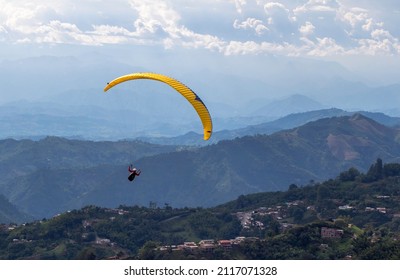 Paragliding above the Andes Moutains, Manizales, Colombia.