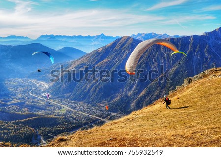 Paragliding above Chamonix Mont Blanc, France