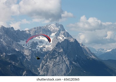 Paragliding Against The German Zugspitze