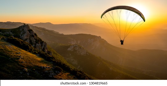 Paragliding concept, Beauty nature mountain landscape Crimea, horizontal photo
