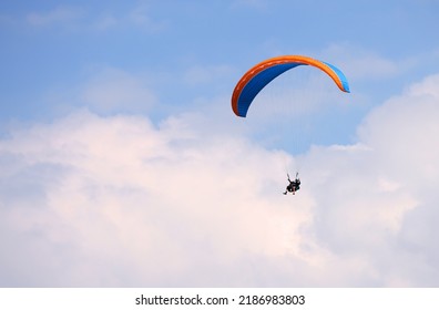 Paragliding in Interlaken, Switzerland. Interlaken is famous resort in paragliding flights.